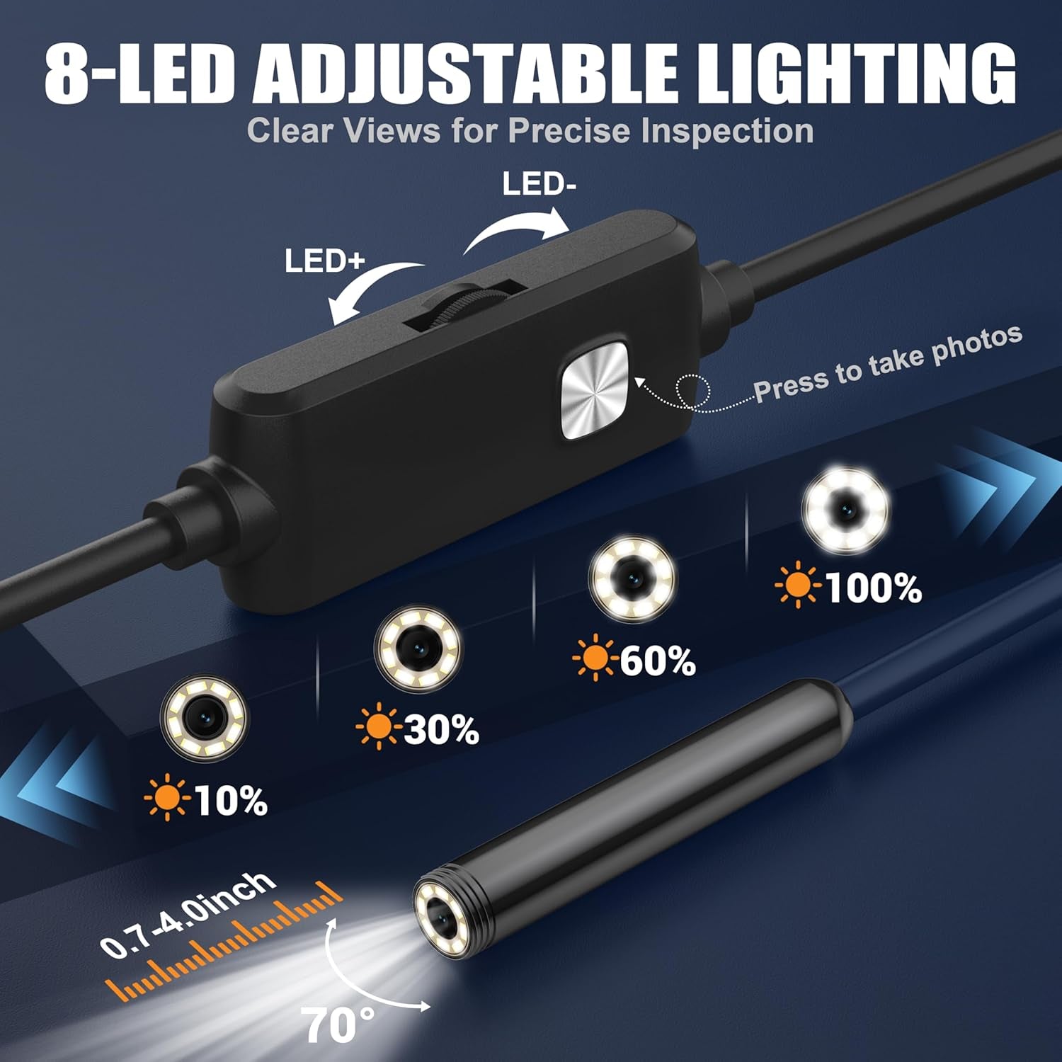 Endoscope Camera with Light, 1920P HD Borescope Inspection Camera with 16.4FT Semi-Rigid Snake Cable, IP67 Waterproof Endoscope with Adjustable LED Lights for Ios and Android