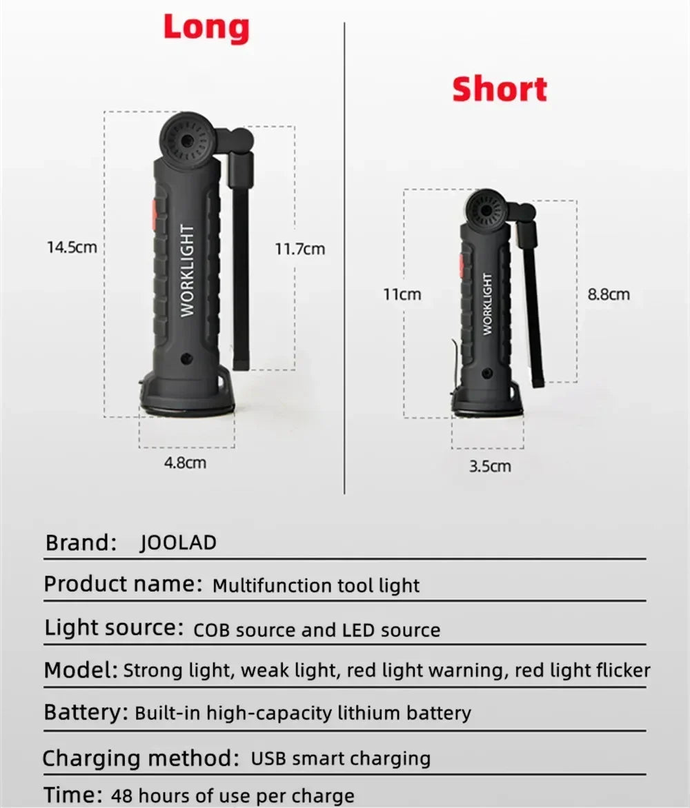 Rechargeable COB Work Light with Magnetic Base and Hook