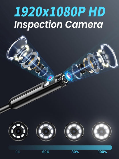 Endoscope Camera with Light, 4.3" IPS Screen 1080P Tools Borescope with 8 LED Lights，Semi-Rigid Cable Snake Camera, IP67 Waterproof Sewer Inspection Men Tool - 16.5Ft-Dual Lens