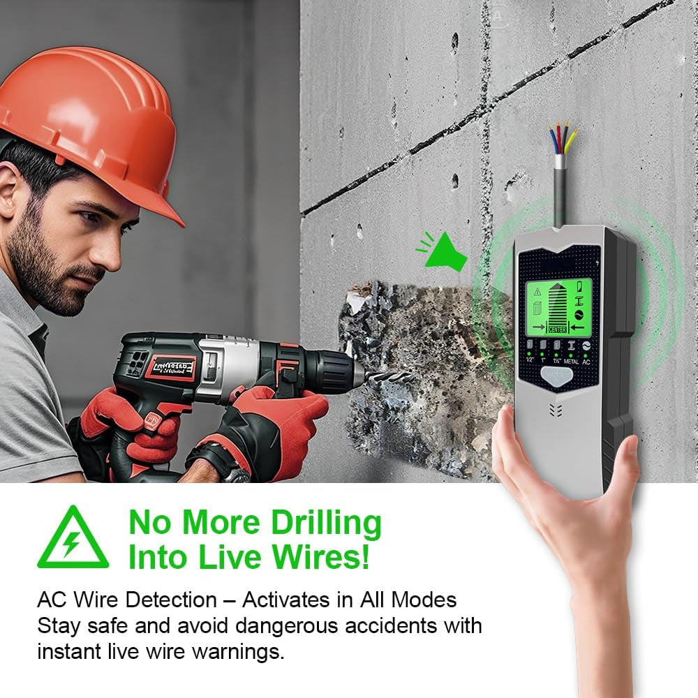 Stud Finder Wall Scanner, 5 in 1 Stud Detector | HD LCD Display, Center and Edge, Wood Metal AC Wire
