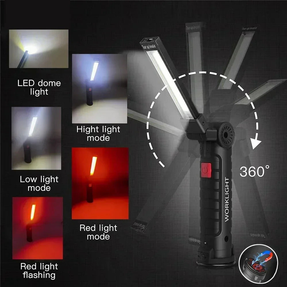 Rechargeable COB Work Light with Magnetic Base and Hook