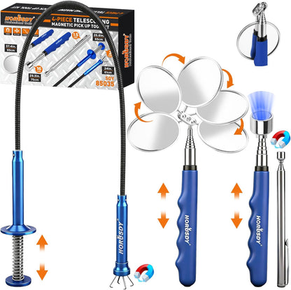 4-Piece Magnetic Pickup Kit with 360° Inspection Mirror