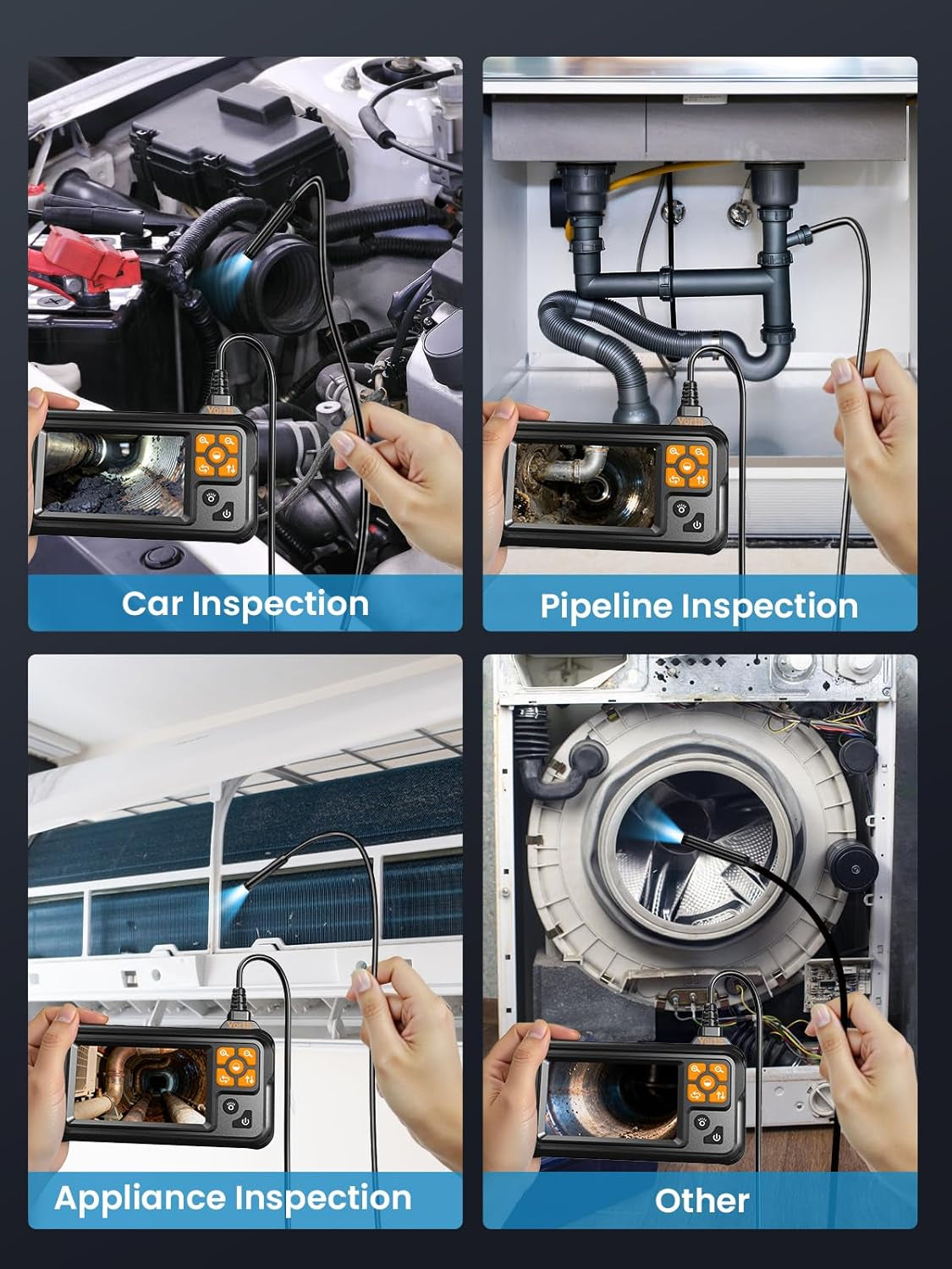 Endoscope Camera with Light, 4.3" IPS Screen 1080P Tools Borescope with 8 LED Lights，Semi-Rigid Cable Snake Camera, IP67 Waterproof Sewer Inspection Men Tool - 16.5Ft-Dual Lens