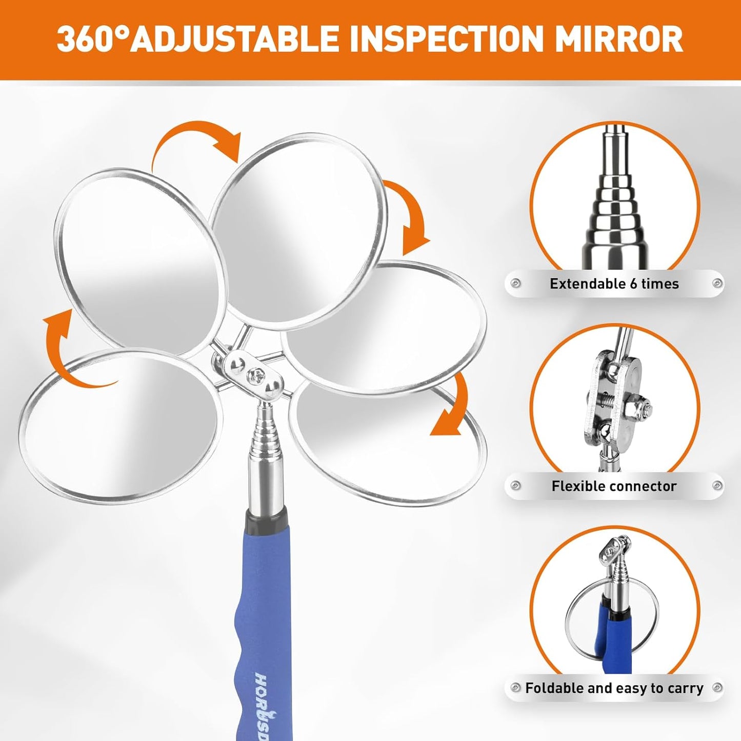 4-Piece Magnetic Pickup Kit with 360° Inspection Mirror